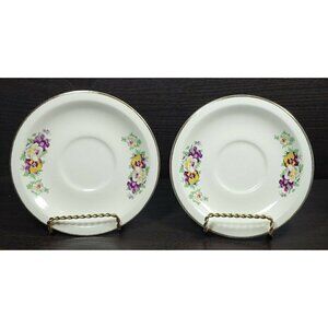Sovereign Potters Pansy Flower Gold Rim Serve Ware Saucers Plates Set Of 2
